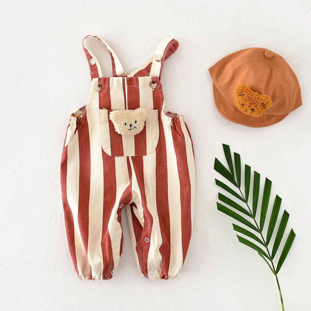 Striped Bear Overalls with Faux Fur Trim - JAC
