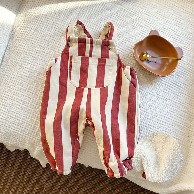Striped Bear Overalls with Faux Fur Trim - JAC