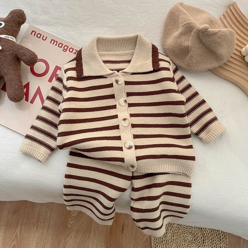 Stripey Cardigan and Straight Leg Trousers Matching Set for Girls - JAC