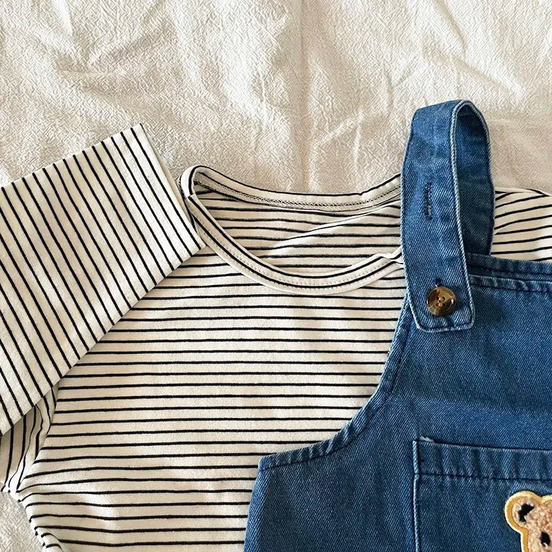 Summer Baby Clothing Set Toddler Girls Striped Tee and Denim Bodysuits 2 Pcs Boys Suits - JAC