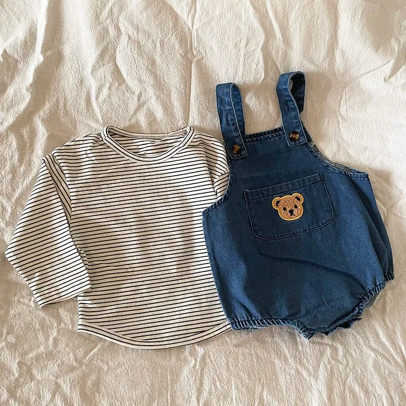 Summer Baby Clothing Set Toddler Girls Striped Tee and Denim Bodysuits 2 Pcs Boys Suits - JAC