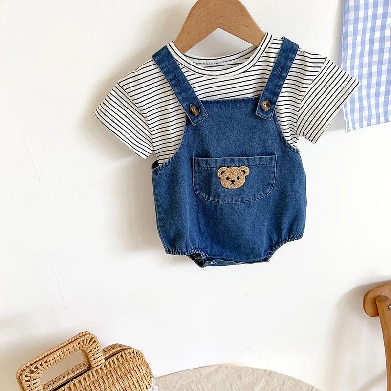 Summer Baby Clothing Set Toddler Girls Striped Tee and Denim Bodysuits 2 Pcs Boys Suits - JAC