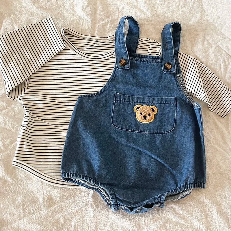 Summer Baby Clothing Set Toddler Girls Striped Tee and Denim Bodysuits 2 Pcs Boys Suits - JAC