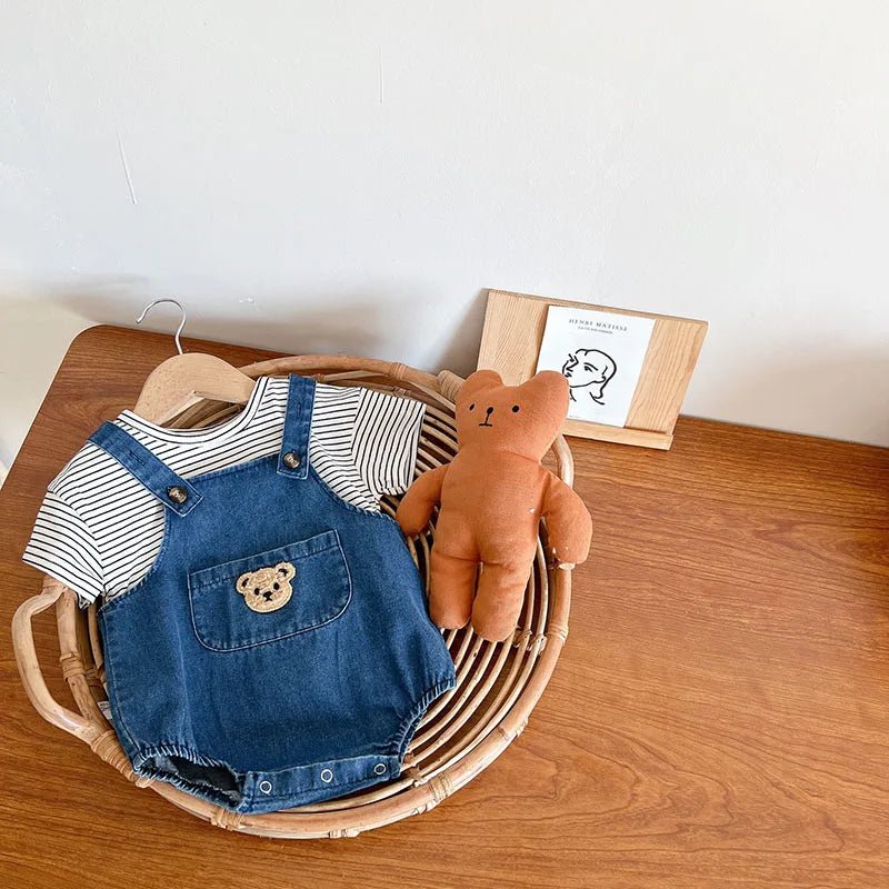 Summer Baby Clothing Set Toddler Girls Striped Tee and Denim Bodysuits 2 Pcs Boys Suits - JAC