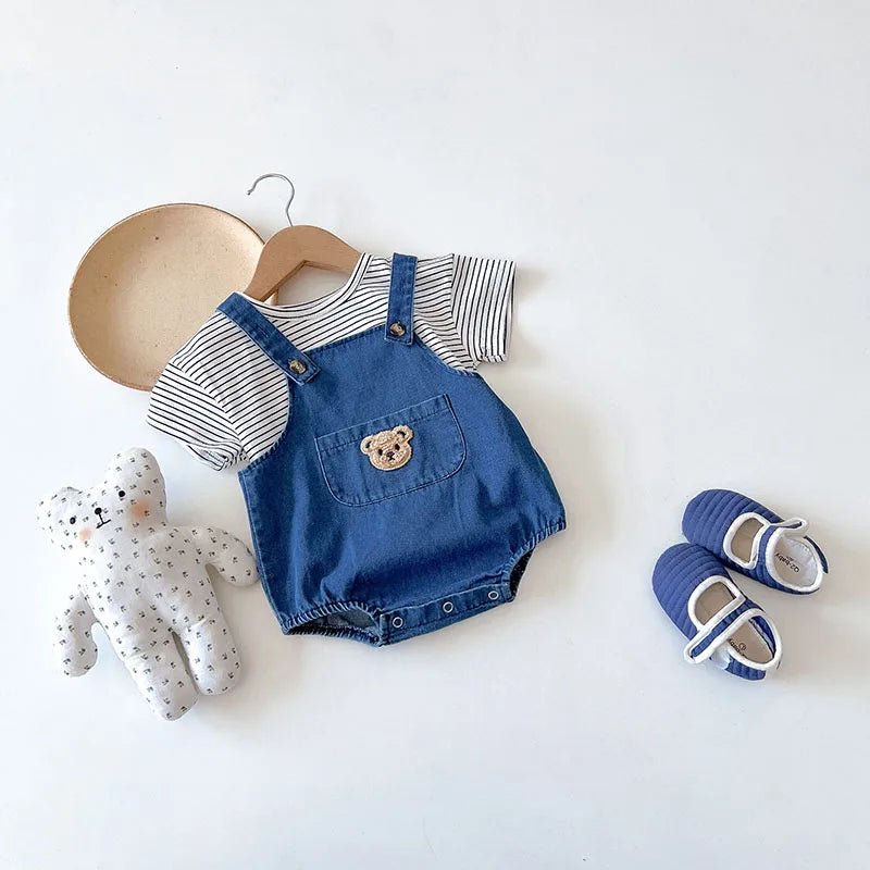 Summer Baby Clothing Set Toddler Girls Striped Tee and Denim Bodysuits 2 Pcs Boys Suits - JAC