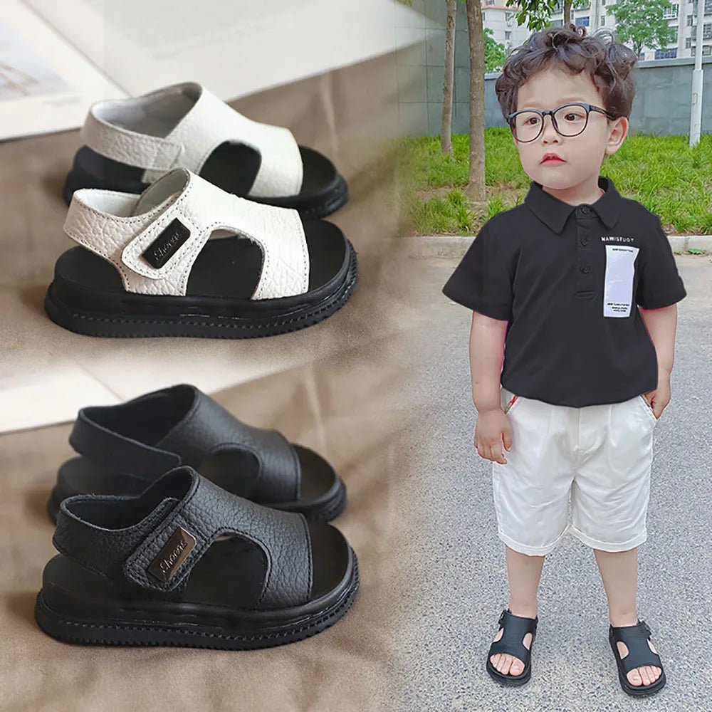 Summer Beach Sandals For Boys Korean Style 2024 Fashion Children Footwear PU Leather Anti - slippery Soft - soled Kid's Shoes - JAC