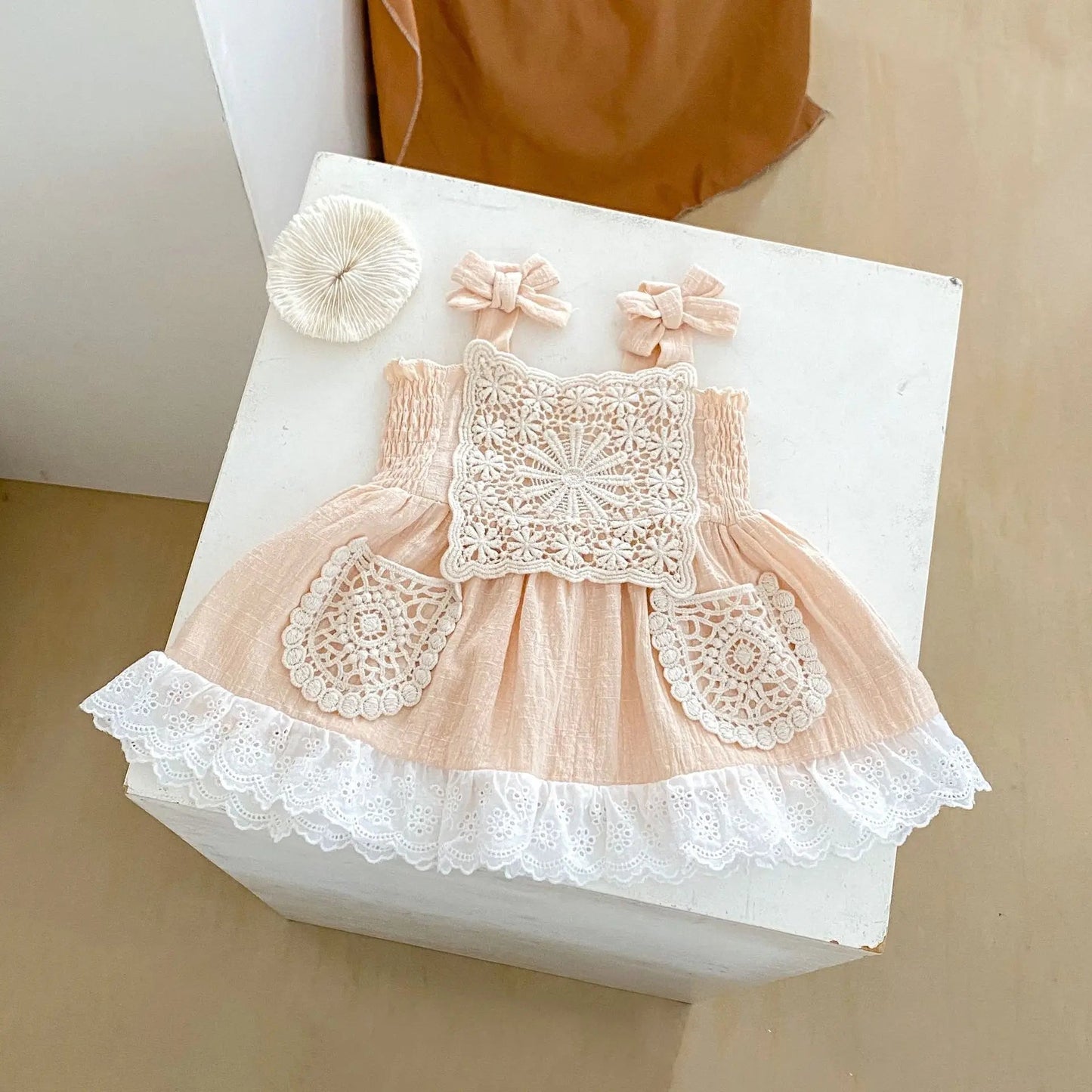 Summer New Baby Clothing 0 - 3 Year Old Girl Bow, Lace, Strap, Tie Up Top+Bread Pants 2 - piece Sweet Set - JAC