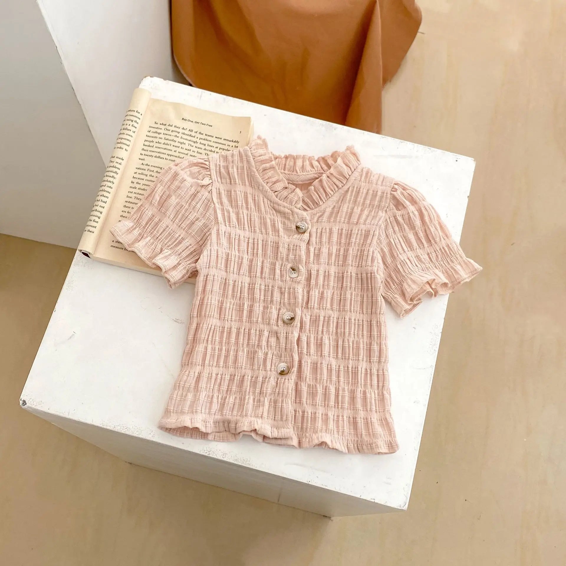 Summer New Baby Clothing Fashionable and Versatile Wooden Ear Collar Short sleeved Top, Small Skirt, Pants Set - JAC