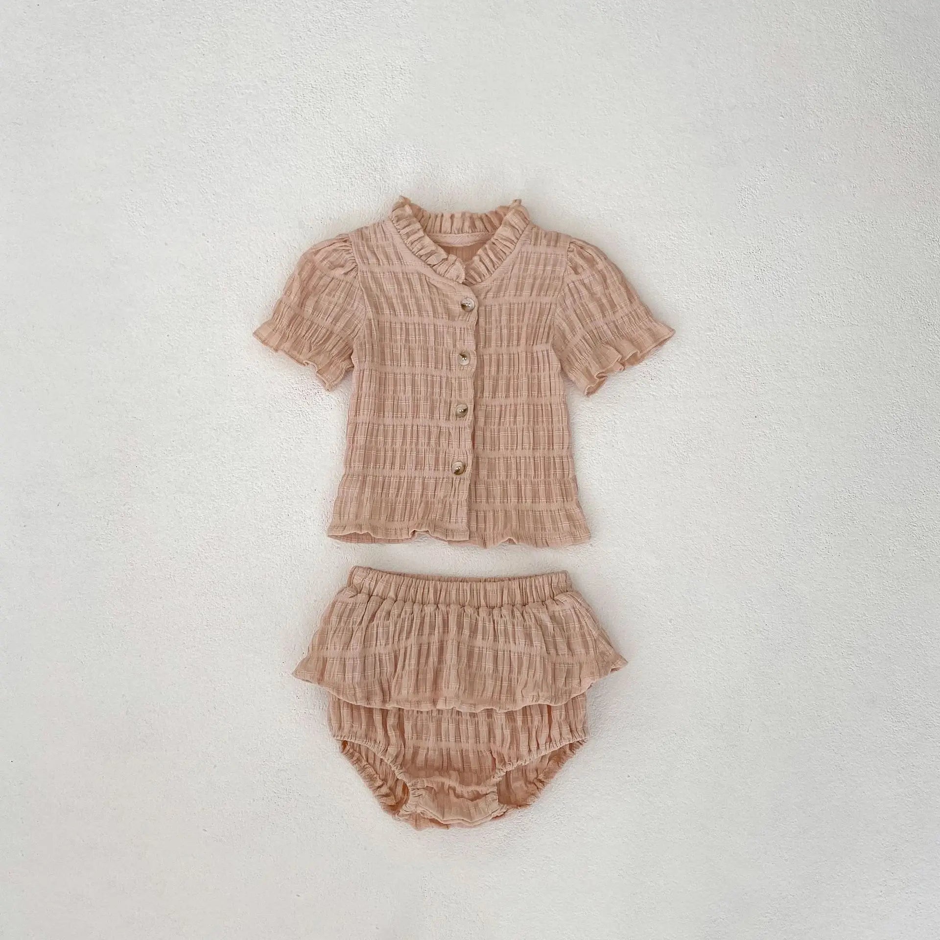 Summer New Baby Clothing Fashionable and Versatile Wooden Ear Collar Short sleeved Top, Small Skirt, Pants Set - JAC