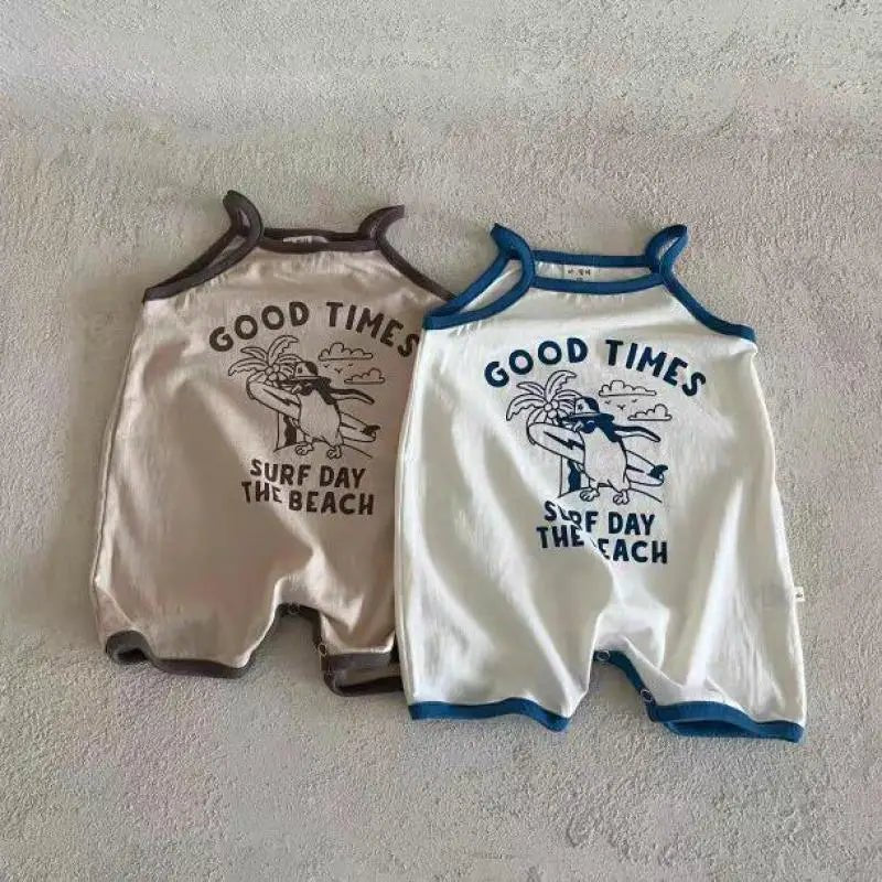 Summer New Baby Sleeveless Sling Romper Cute Cartoon Print Jumpsuit For Infant Boy Girl Cotton Vest Onesie Clothes 0 - 24M - JAC