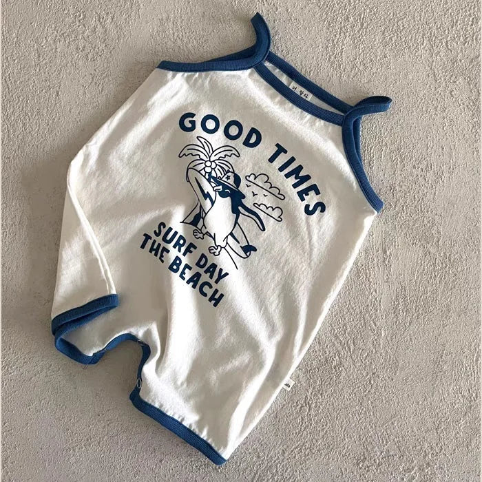 Summer New Baby Sleeveless Sling Romper Cute Cartoon Print Jumpsuit For Infant Boy Girl Cotton Vest Onesie Clothes 0 - 24M - JAC