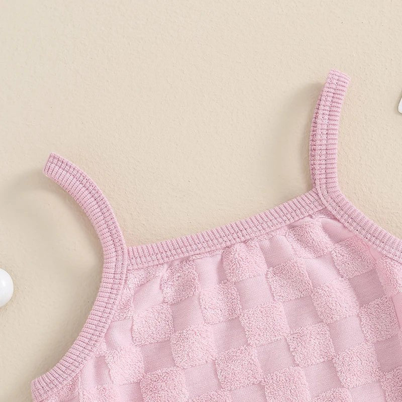 Summer Newborn Baby Girl Solid Color Checkerboard Print Camisole Drawstring Shorts Set Infant Toddler Clothes Casual Outfits - JAC