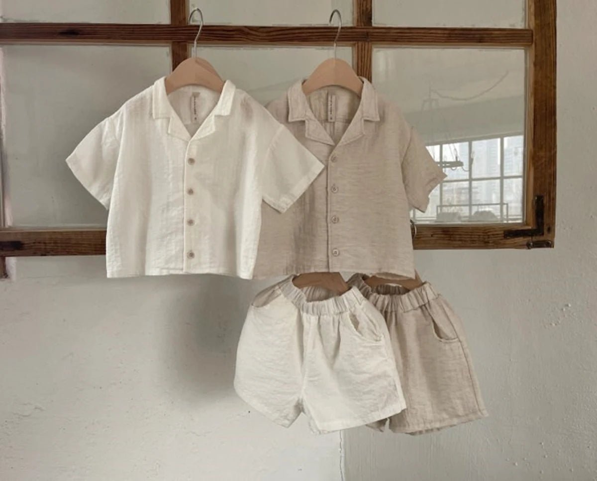 Summer Newborn Infant Baby Girls Boy Fallow Shirt + Shorts Muslin Set Simple loungewear Kids Fashion Baby Clothing - JAC