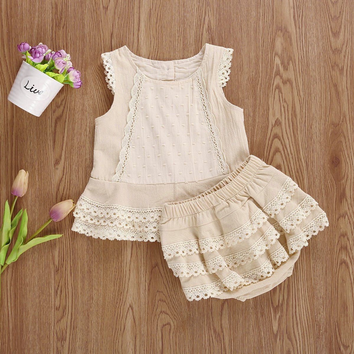 Sweet Lace Sleeveless Top and Layered Skort Set for Toddler Girls - JAC