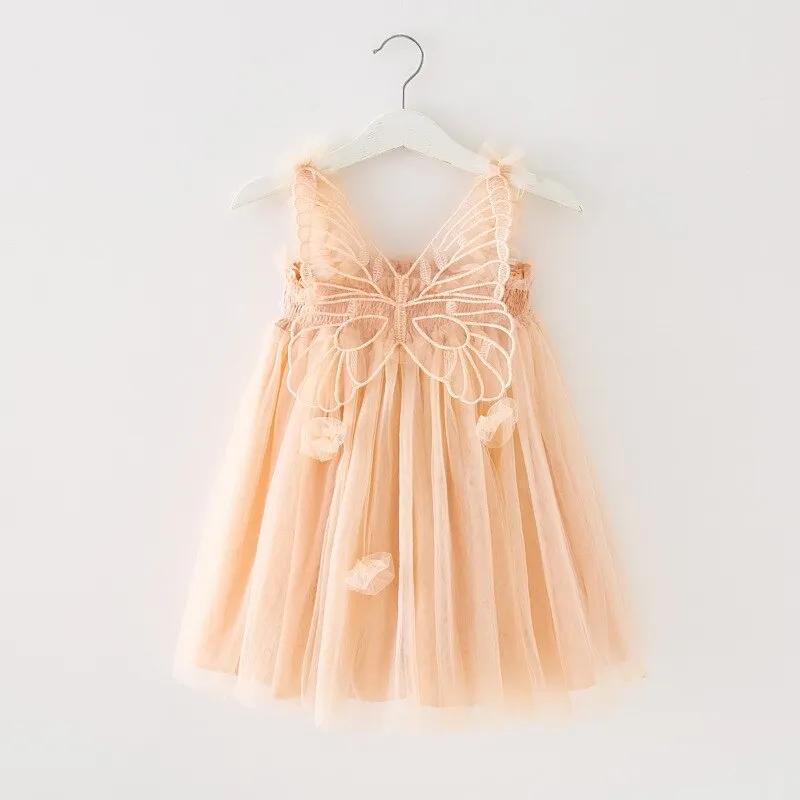 Sweet Princess Mesh Suspenders Baby Girl Dress with 3D Wings - JAC