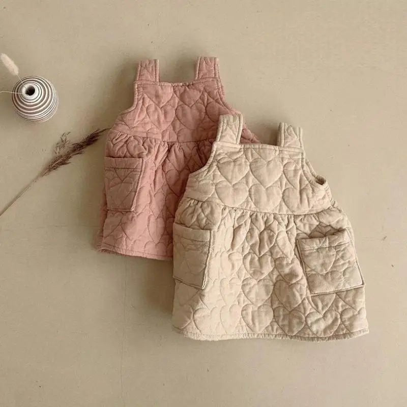 Sweetheart Apricot & Pink Girls Pinafore Dress with Pockets - JAC