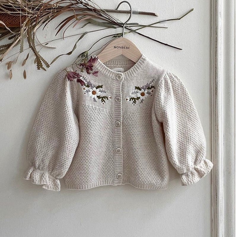 Vintage Floral Lantern Sleeve Knit Sweater - JAC