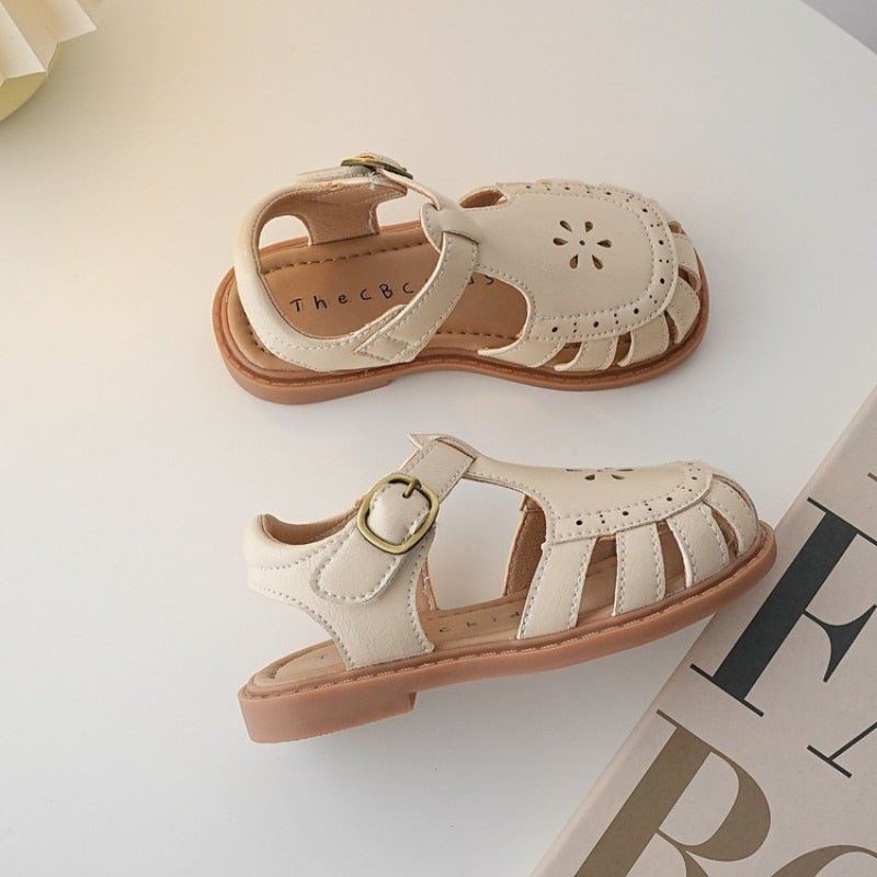 Vintage Genuine Leather Sandals for Kids in Beige and Brown - JAC