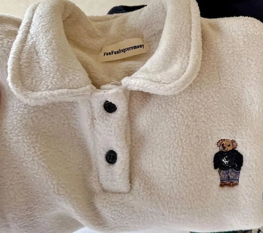 Warm Cartoon Bear Kids Fleece Sweatshirt - Cozy Winter Wear - JAC