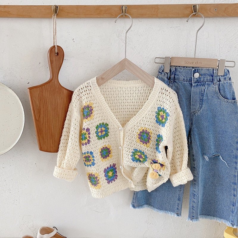 White Button - Up Knit Cardigan for Girls - JAC
