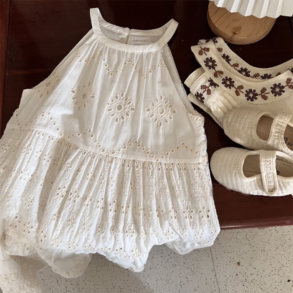 White Cotton Halterneck Day Dress for Girls - JAC