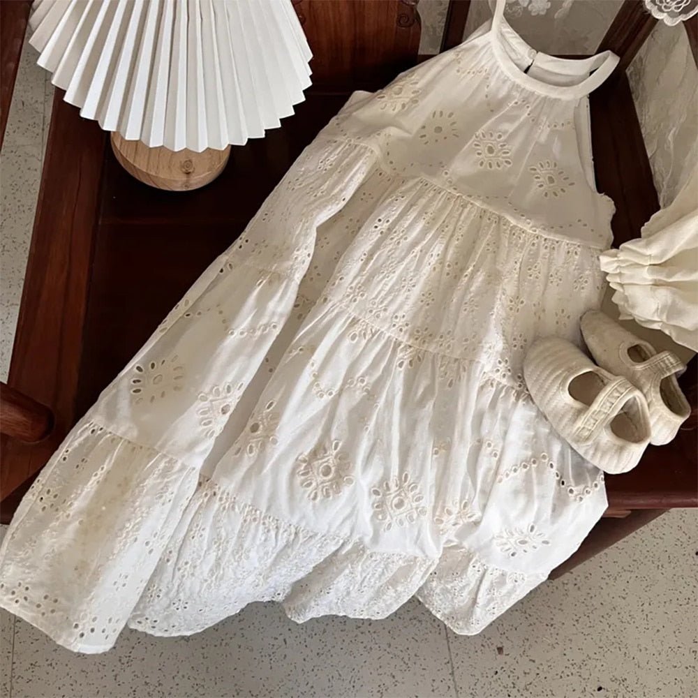 White Cotton Halterneck Day Dress for Girls - JAC