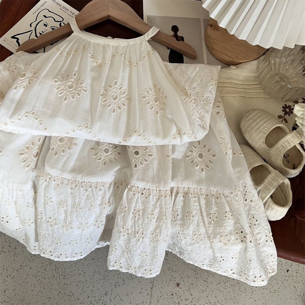 White Cotton Halterneck Day Dress for Girls - JAC