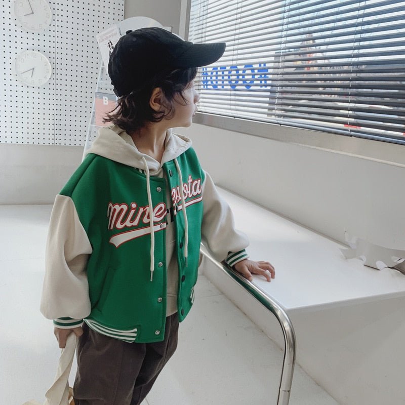 Youth Oversized Green & Black Baseball Jacket for Kids - JAC